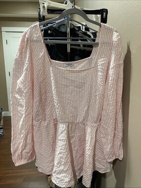 Brand New Simply Be Light Pink Striped Peplum Blouse